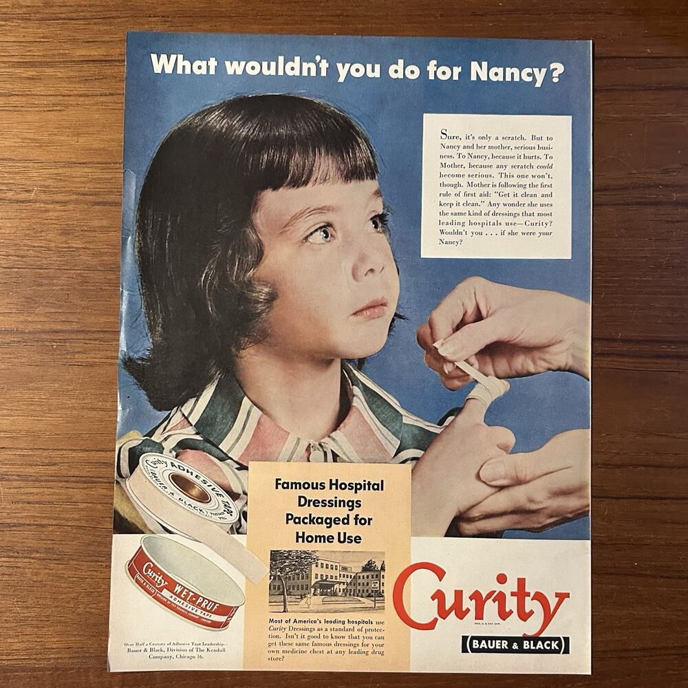 VTG 1950 Magazine Ad CURITY First-Aid Nancy
